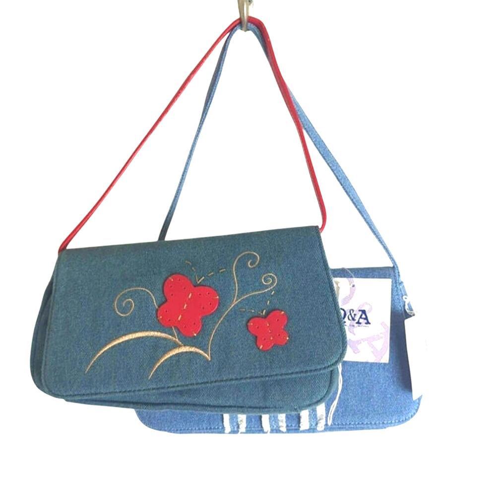 NWT 2 Bundle Y2K Q&A Denim Handbags Embroidered Patchwork